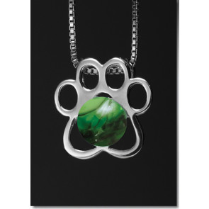 Paw Print Pendant with Malachite Glass Cremation Pearl - Sterling Silver