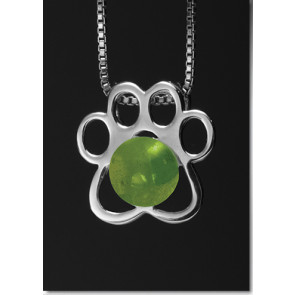 Paw Print Pendant with Peridot Glass Cremation Pearl - Sterling Silver