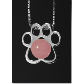 Paw Print Pendant with Pink Glass Cremation Pearl - Sterling Silver