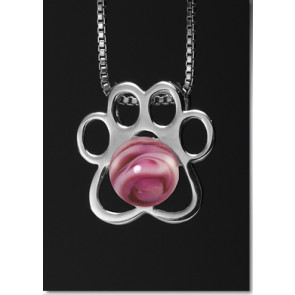 Paw Print Pendant with Rose Swirl Glass Cremation Pearl - Sterling Silver