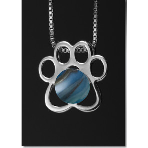 Paw Print Pendant with Twilight Glass Cremation Pearl - Sterling Silver