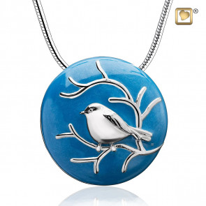 Sterling Silver Blue Enamel with Rhodium Plating Bird Pendant