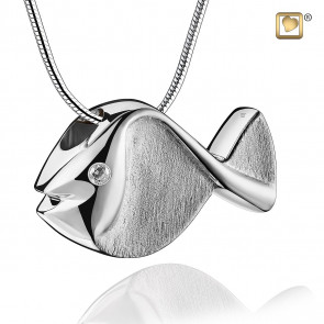 Fish Sterling Silver Two Tone with Clear Crystal Pendant