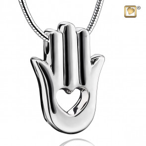 Hamsa Hand Sterling Silver Rhodium Plated Pendant for Ashes