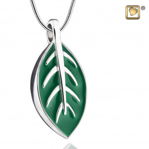 Leaf Sterling Silver with Green Enamel Necklace for Ashes