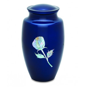 Deep Blue Pearl Rose Urn for Cremation Ashes