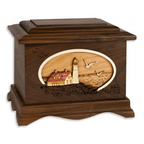 Portland Head Lighthouse Cremation Urn for Ashes with 3D Inlay Wood Art