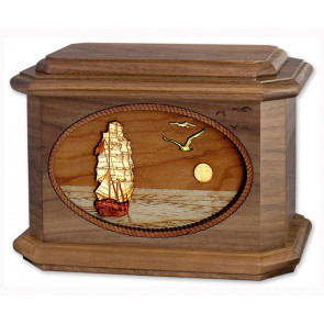 Sailing Home Cremation Urn for Ashes with 3D Inlay Wood Art - Walnut