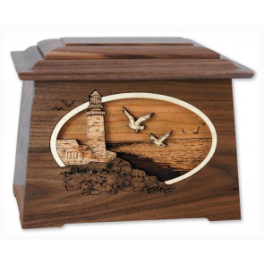 Sea Coast Cremation Urn for Ashes with 3D Inlay Wood Art - Walnut