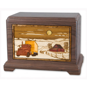 Trucker Cremation Urn for Ashes with 3D Inlay Wood Art - Walnut